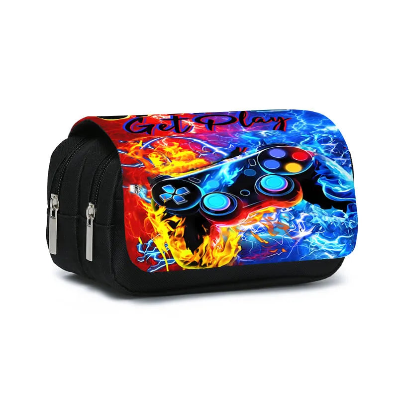 Game Controller Double Layered Flip Pen Case for Boy and Girls Best Gifts 2D Cartoon School Supplies Pencil Case for Children