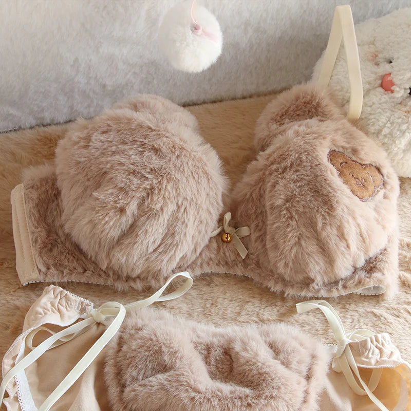 Set Intimo Donna Orsetto in Peluche ‒ Reggiseno e Slip Plush Invernali Cartoon