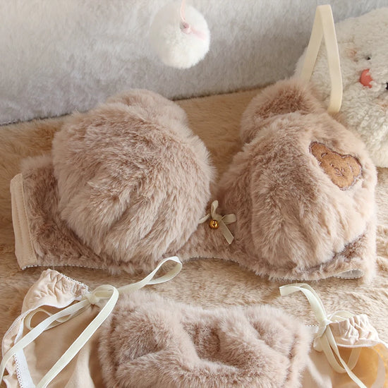 Set Intimo Donna Orsetto in Peluche ‒ Reggiseno e Slip Plush Invernali Cartoon