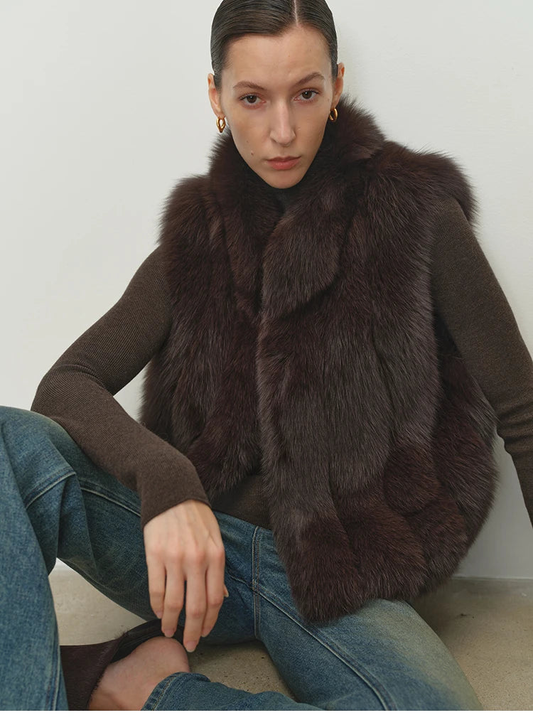 Gilet donna in pelliccia sintetica con collo alto