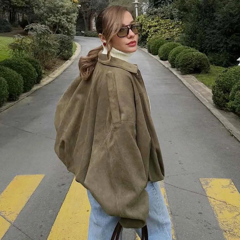 Giacca Bomber Donna con Zip, Collo a Revers e Maniche Lunghe – Giubbotto Corto Stile High Street 2025 per Autunno/Inverno