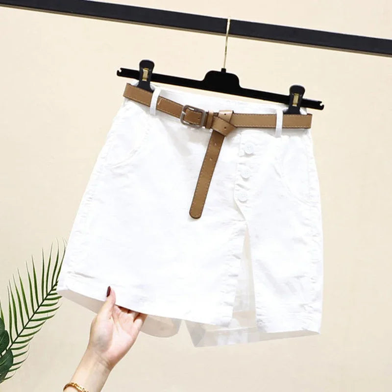 Gonna Pantaloncino Donna Vita Alta – Shorts A-Line con Bottoni
