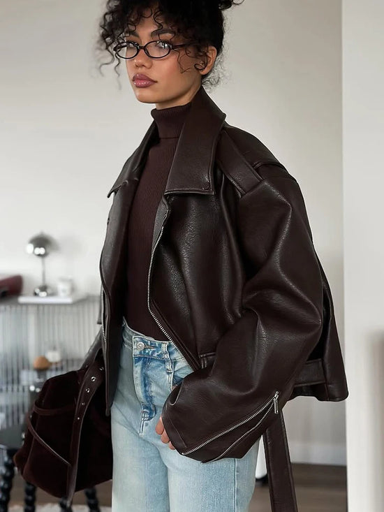 Giacca Donna Effetto Pelle Vintage con Zip - immagine 37
