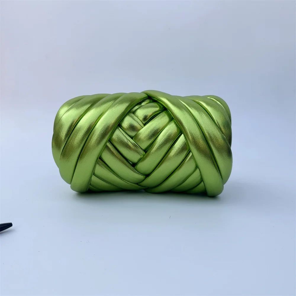 Filato mesh / ecopelle marshmallow per borse e uncinetto – opaco/lucido + pelle intrecciata artigianale