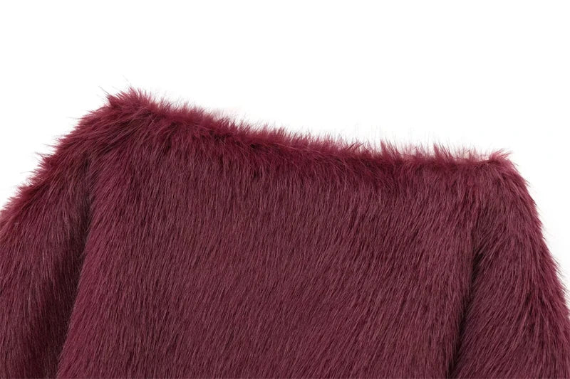 Maglia donna effetto pelliccia corta con girocollo