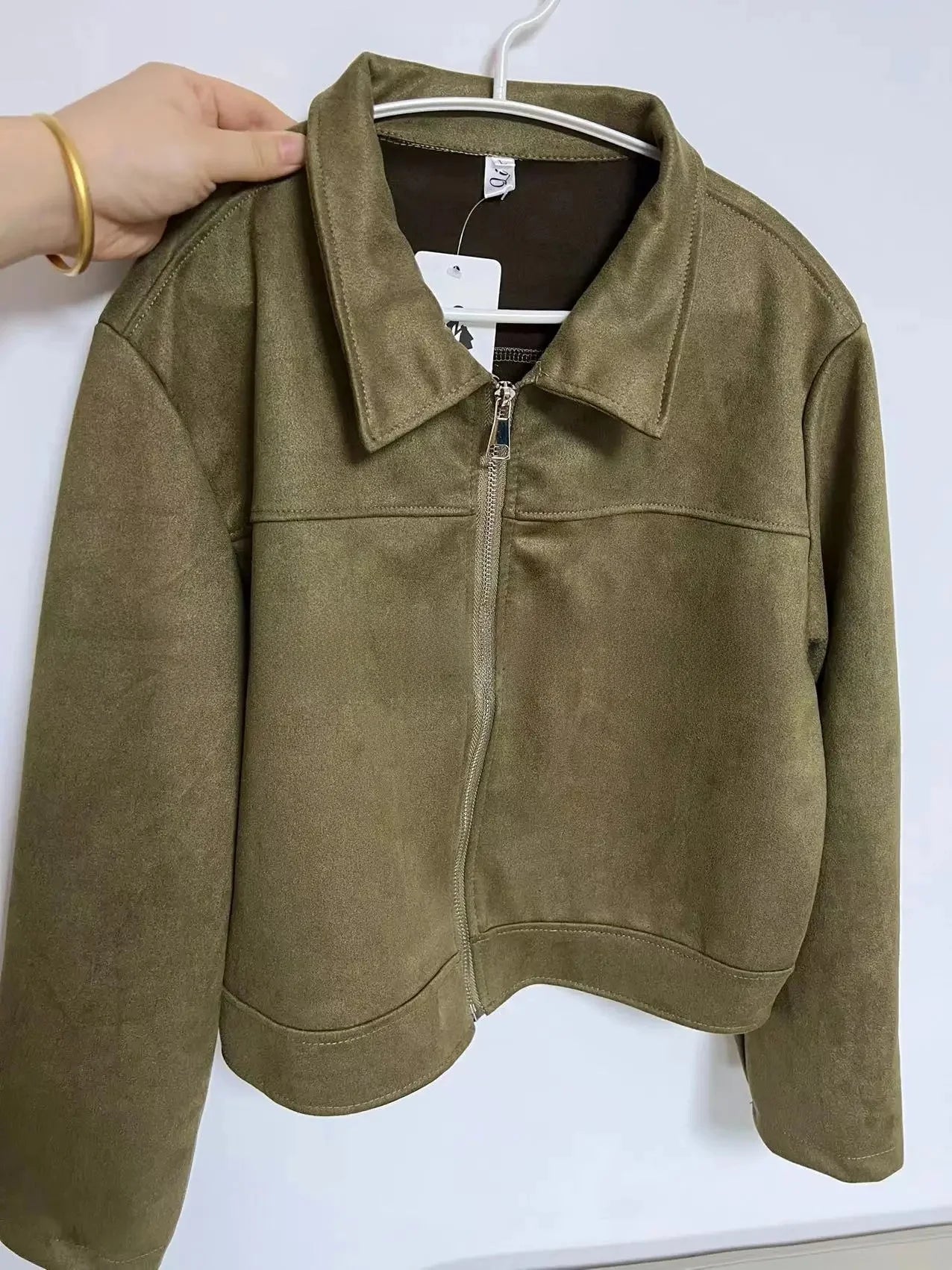 Giacca in pelle donna stile vintage – Giubbotto corto con zip, collo alla coreana, taglio slim fit, versatile e alla moda
