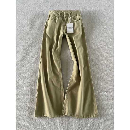 Jeans khaki a vita bassa da donna – stile retrò americano, gamba larga, lunghezza completa, micro flare, taglie comode, casual e confortevoli
