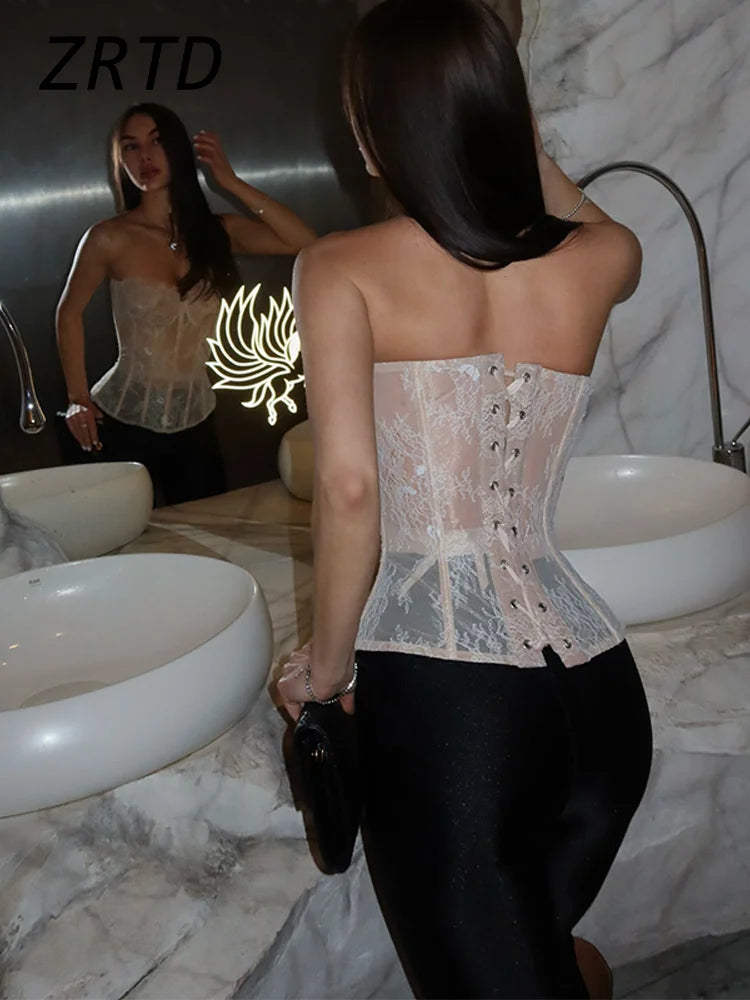 Corsetto Sexy Senza Spalline – Bustier in Pizzo Donna
