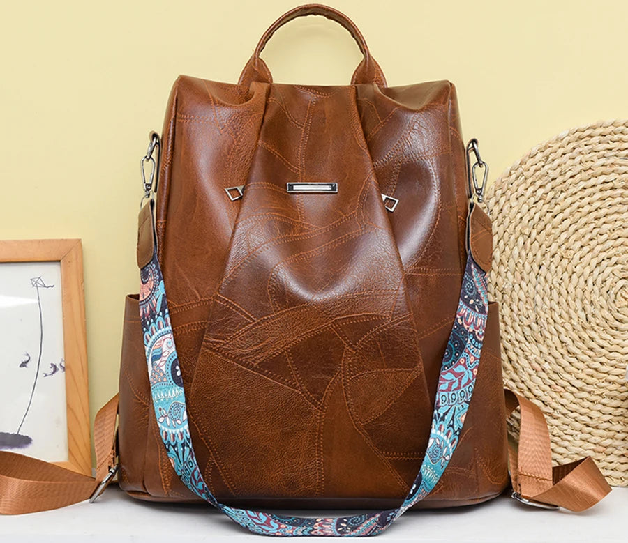 Zaino donna in pelle sintetica PU grande capacità – backpack anti-furto retrò per scuola, viaggio e uso quotidiano