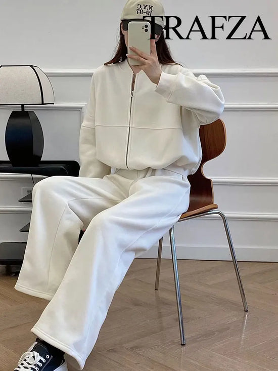 Completo donna autunnale con bomber corto e pantaloni palazzo vita alta – Outfit 2 pezzi