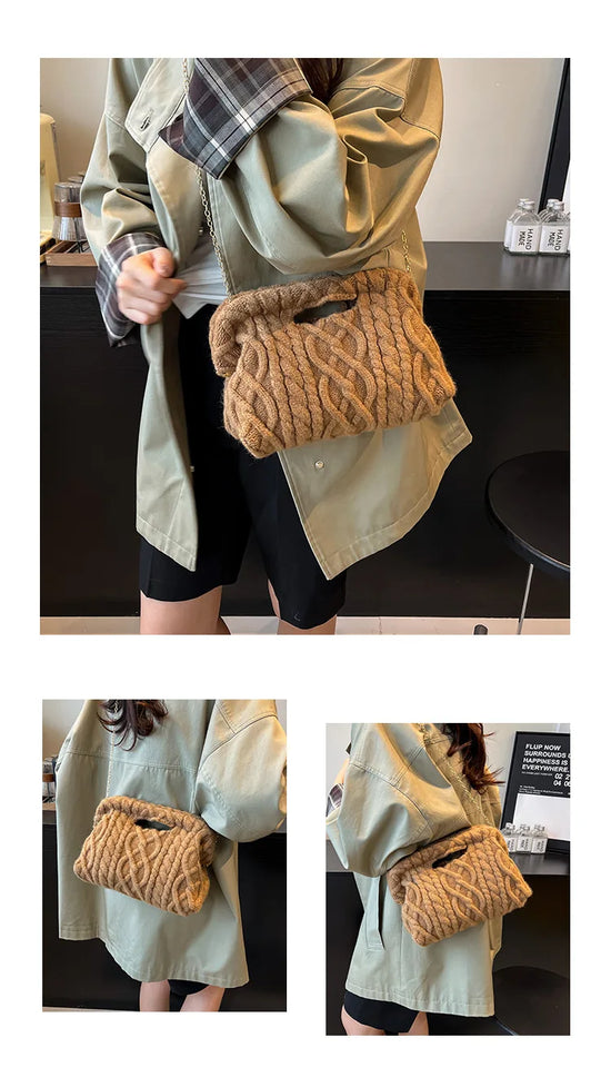 Borsa Crochet Donna Invernale – Crossbody Tricot con Catena e Texture Maglia