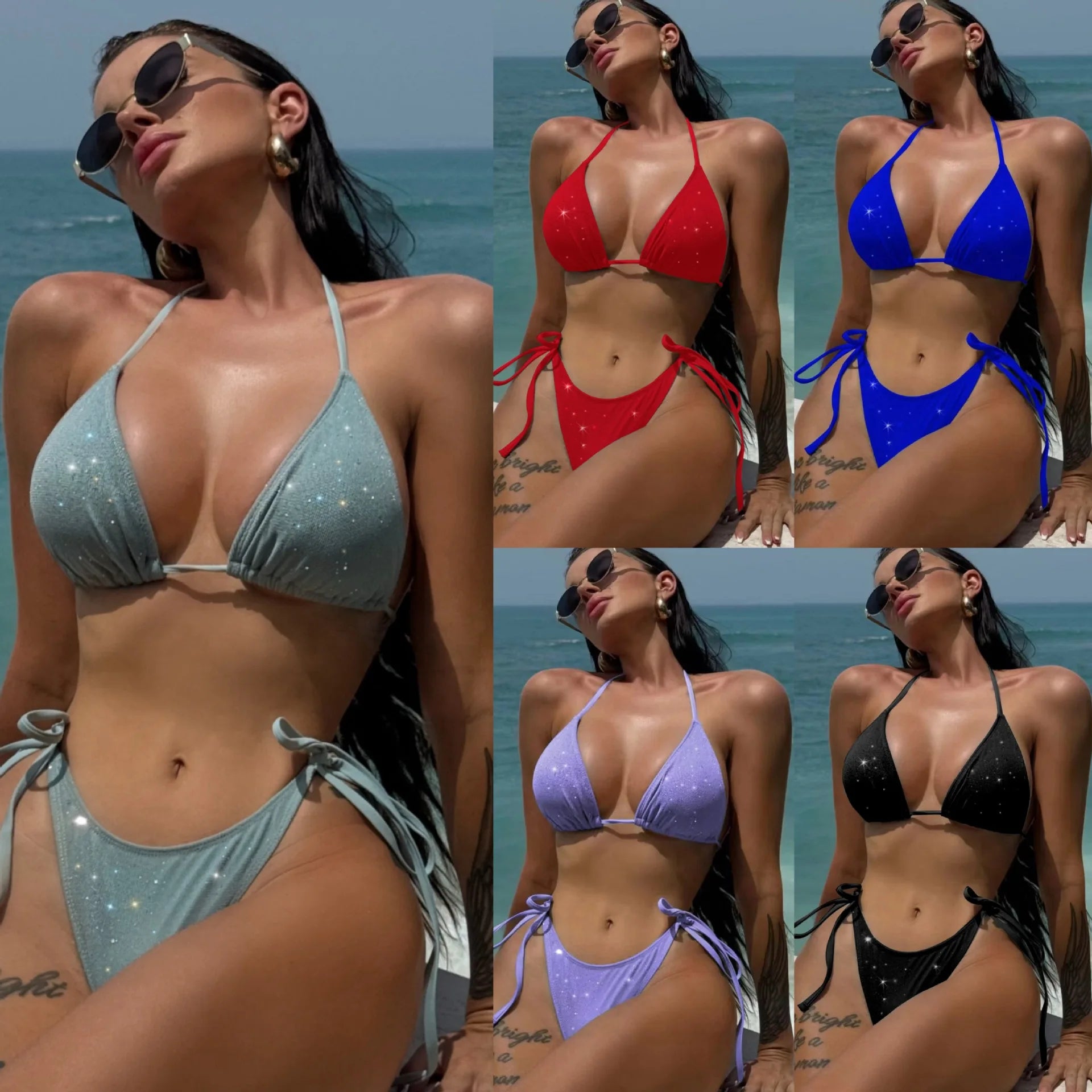 Bikini Nero con Paillettes – Costume Sexy Push Up Brillante