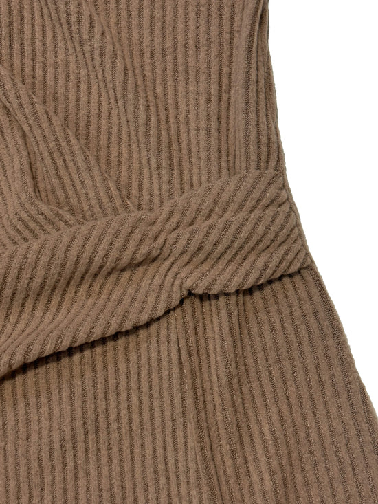 Vestito midi donna con cintura, spacco e maniche lunghe
