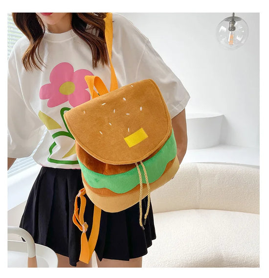 Zaino hamburger cartoon unisex – Backpack kawaii grande capacità per bambini e adulti, design buffo e comodo