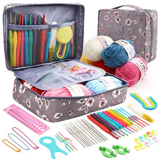 Set uncinetto portatile 59 pezzi con borsa – kit completo con manici ergonomici e materiali colorati
