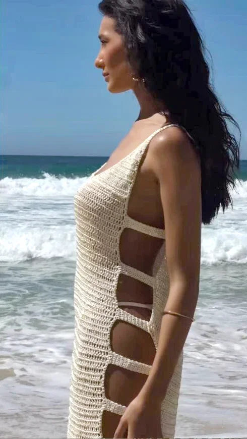 Vestito Donna Mare Estivo Scollo U con Tagli Laterali – Corto e Sexy a Righe Estate 2025