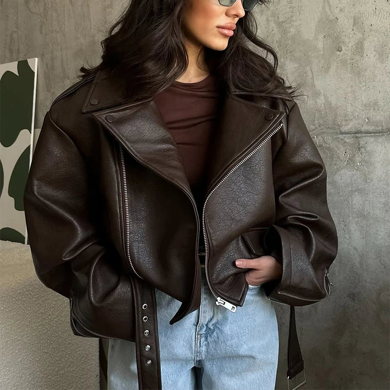 Giacca Donna Effetto Pelle Vintage con Zip - immagine 36