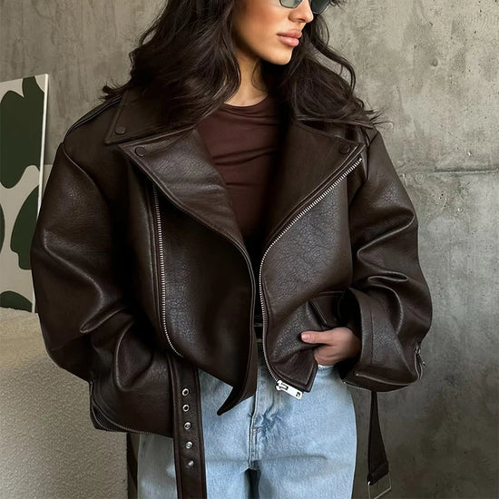 Giacca Donna Effetto Pelle Vintage con Zip - immagine 36