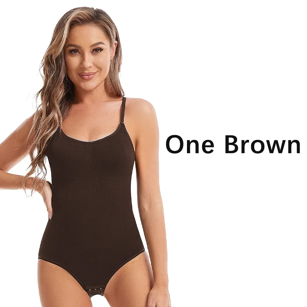 Body modellante a compressione senza cuciture per donna con spalline regolabili – nude, nero, marrone