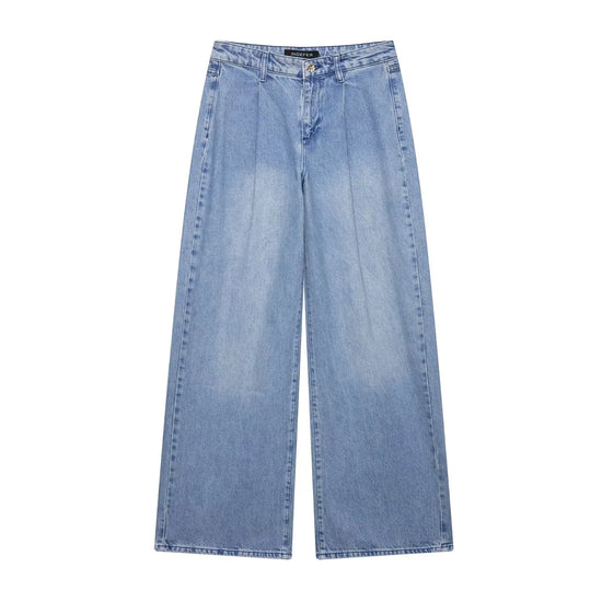 Set denim donna 2 pezzi 2025 – gilet con bottoni + jeans a vita alta wide-leg, look streetwear casual chic