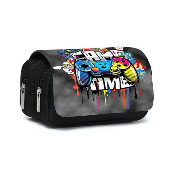 Game Controller Double Layered Flip Pen Case for Boy and Girls Best Gifts 2D Cartoon School Supplies Pencil Case for Children