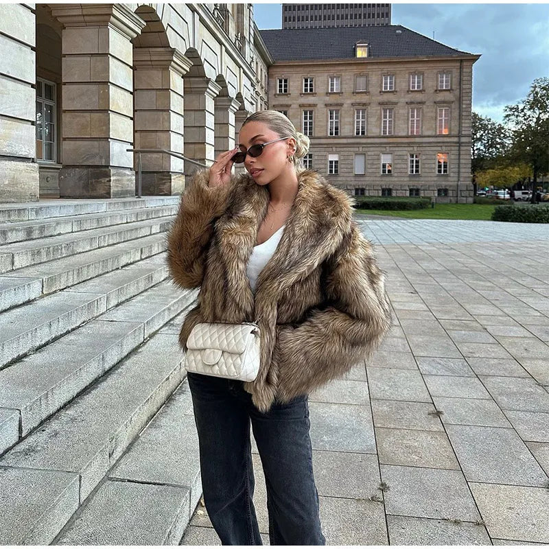 Cappotto in pelliccia sintetica con colletto a revers per donna – Giacca lunga a maniche lunghe, stile casual elegante per l'inverno 2025