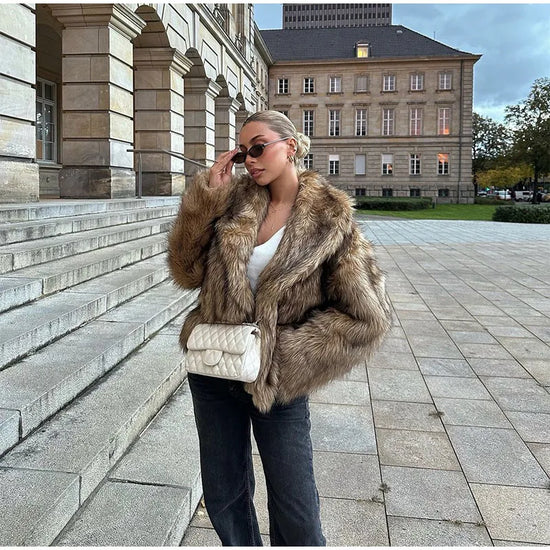 Cappotto in pelliccia sintetica con colletto a revers per donna – Giacca lunga a maniche lunghe, stile casual elegante per l'inverno 2025