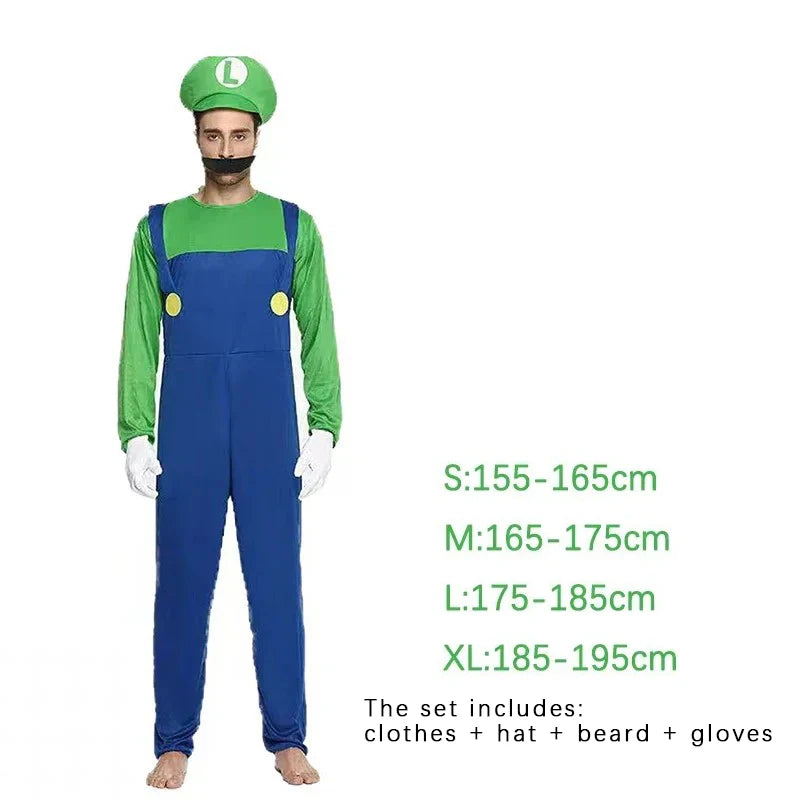 Costumi Cosplay Mario e Luigi – Uniformi Adulto Uomo & Donna per Halloween e Feste