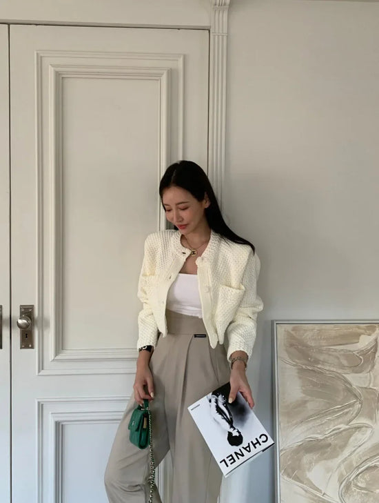 Cardigan donna coreano maniche corte collo polo – versatile knit senza maniche, girocollo, perfetto per tutte le stagioni