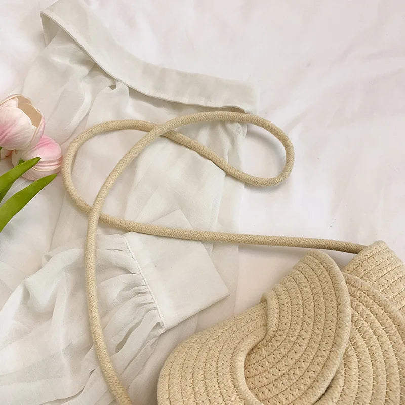 Borsa a Tracolla Estiva Donna in paglia Intrecciato Stile Vacanza