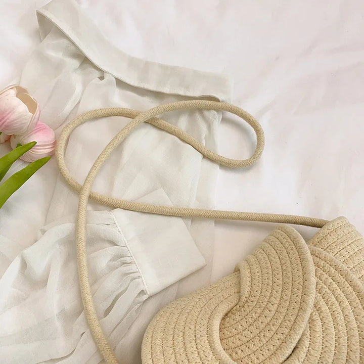 Borsa a Tracolla Estiva Donna in paglia Intrecciato Stile Vacanza