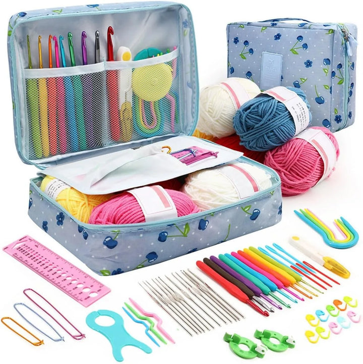 Set uncinetto portatile 59 pezzi con borsa – kit completo con manici ergonomici e materiali colorati