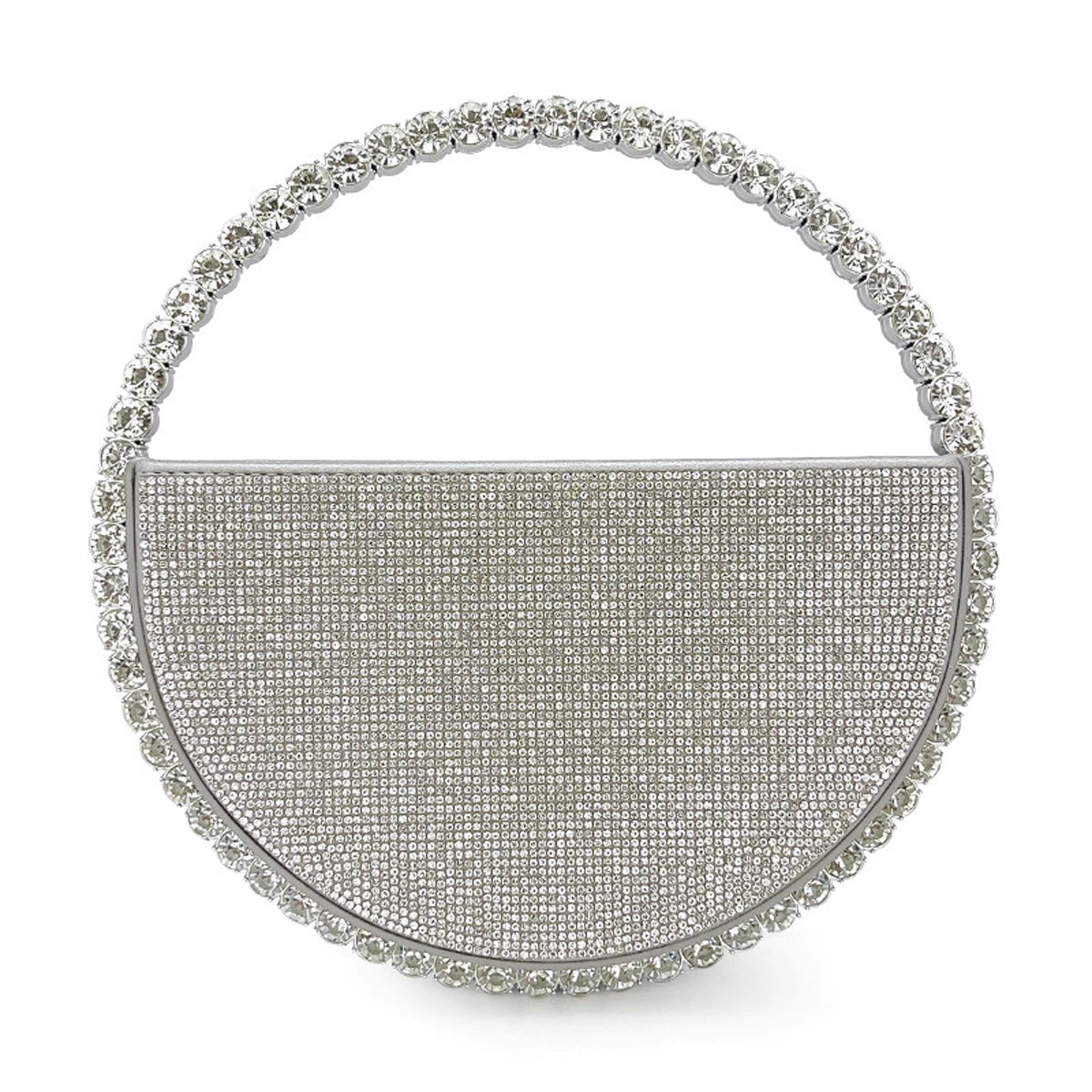 Clutch tonda glitter con strass – Borsa da sera elegante a forma di diamante piccola