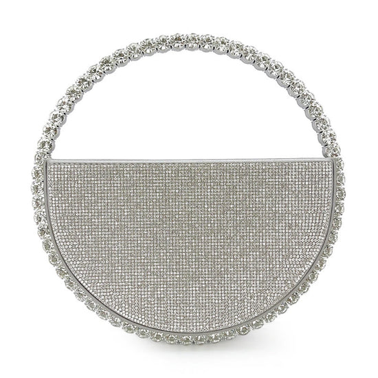 Clutch tonda glitter con strass – Borsa da sera elegante a forma di diamante piccola