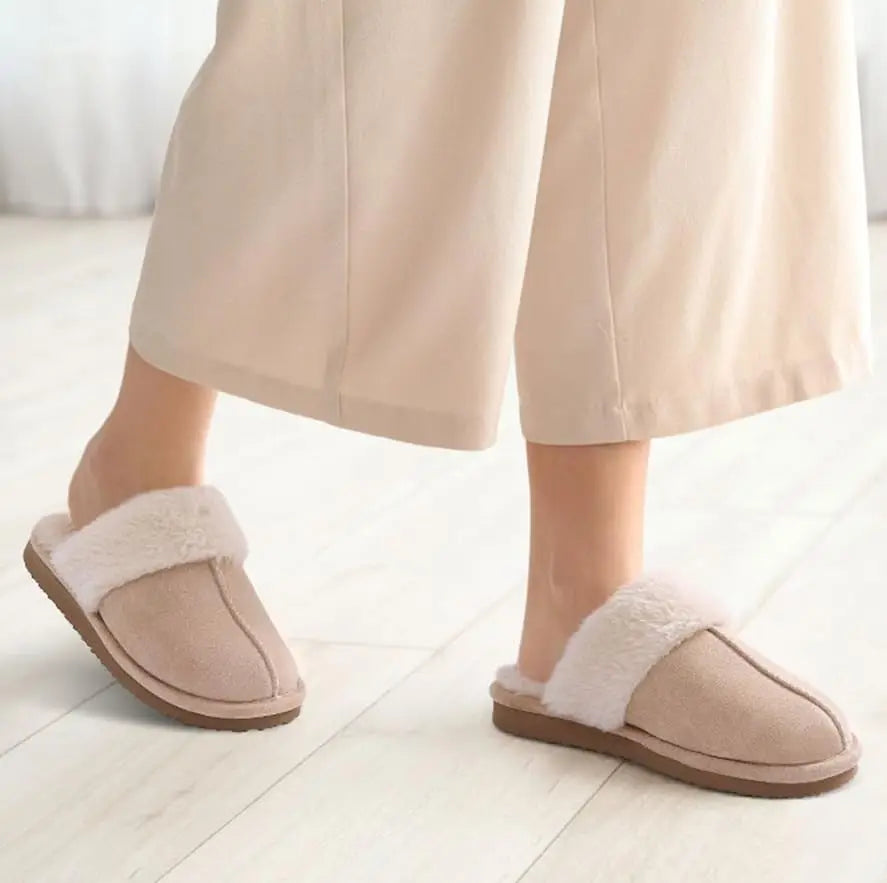 Ciabatte donna in pelliccia eco e suede – antiscivolo, indoor/outdoor, moda casa 2025