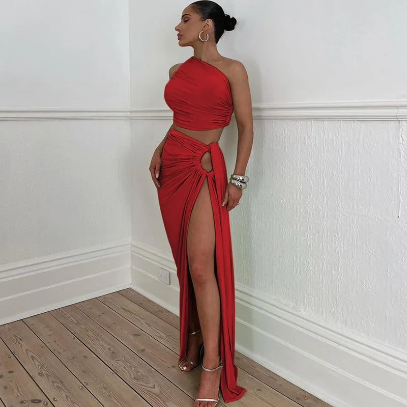 Completo 2 Pezzi Donna Estate 2025 – Top Corto Schiena Scoperta + Gonna Spacco Elegante per Party & Streetwear