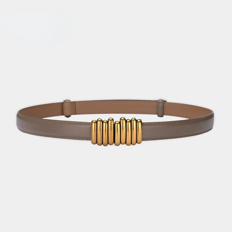 Cintura donna ecopelle vera 2025 – skinny knot belt in cowhide con fibbia gold, cintura regalo moda