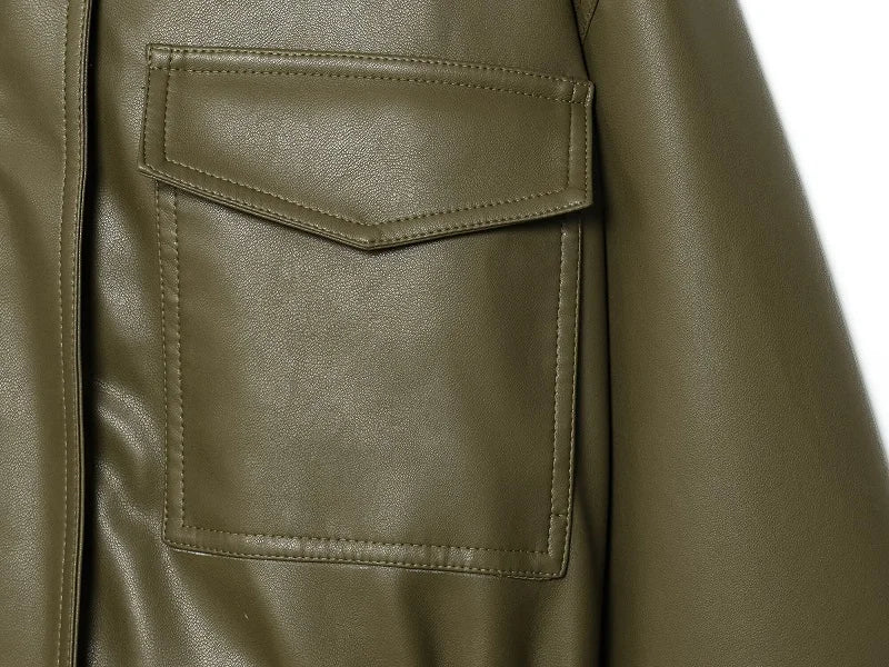 Giacca Bomber Donna Corta Effetto Pelle con Zip e Collo Alto