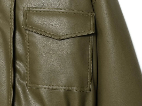 Giacca Bomber Donna Corta Effetto Pelle con Zip e Collo Alto