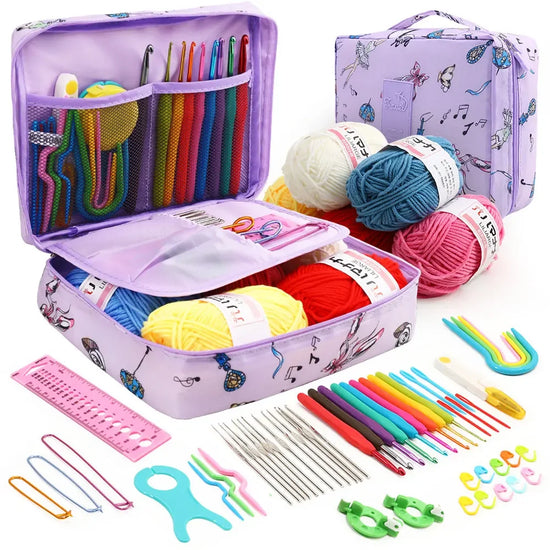 Set uncinetto portatile 59 pezzi con borsa – kit completo con manici ergonomici e materiali colorati