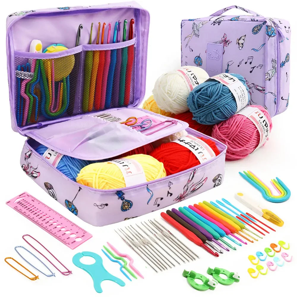 Set uncinetto portatile 59 pezzi con borsa – kit completo con manici ergonomici e materiali colorati
