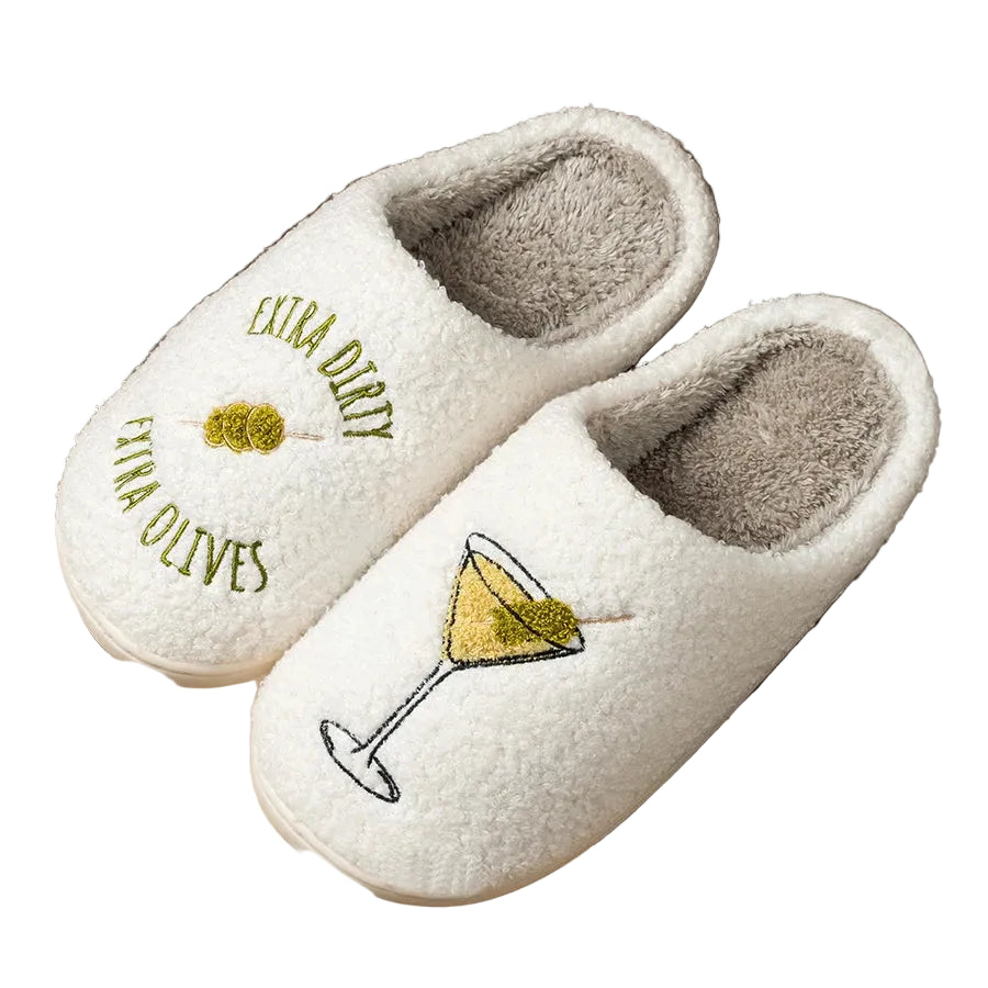 Pantofole Donna Invernali Simpatiche Plush Ricamo Cocktail – Calde, Traspiranti e Antiscivolo