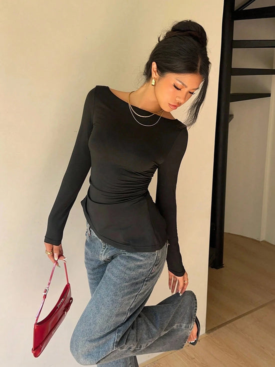 Maglia donna con pizzo e fiocco a maniche lunghe