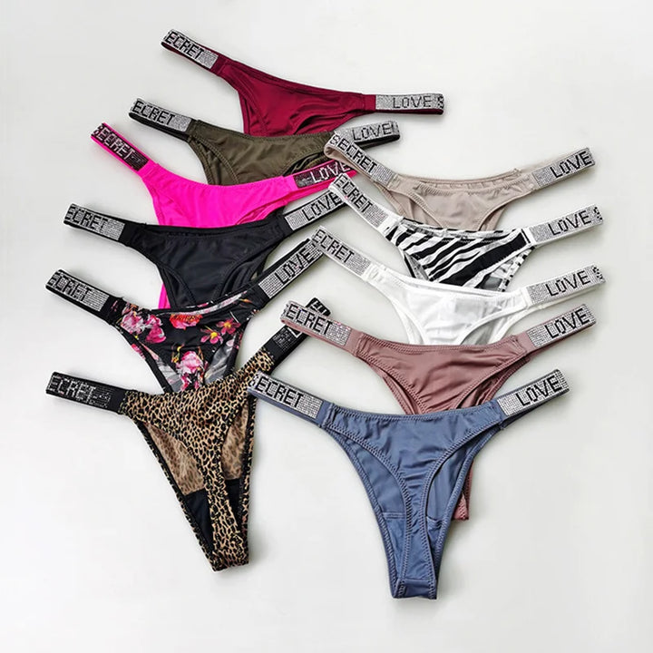 Perizoma sportivo donna con strass e scritta sexy – Intimo G-string vita alta in microfibra elasticizzata