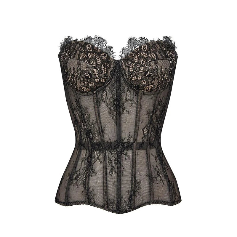 Corsetto Sexy Senza Spalline – Bustier in Pizzo Donna