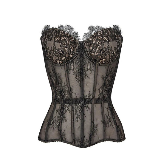 Corsetto Sexy Senza Spalline – Bustier in Pizzo Donna