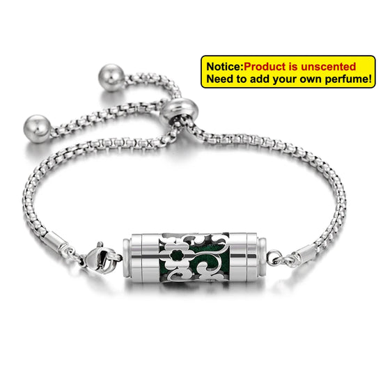 Bracciale diffusore aromaterapia argento in acciaio inox – Ciondolo profumato regolabile per oli essenziali