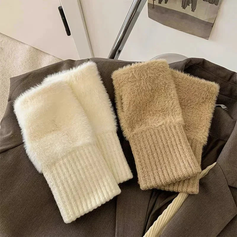 Guanti in pelliccia sintetica “mink fleece” half-finger donna – Guanti senza dita caldi e morbidi per l’inverno, perfetti per scrivere e usare lo smartphone