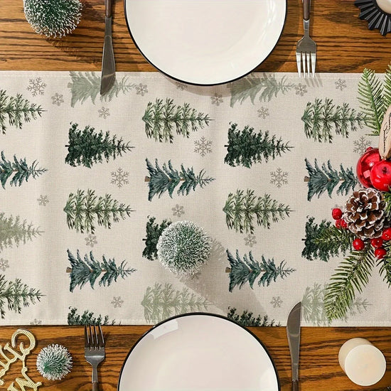 Runner da tavola natalizio rettangolare rosso – decorazione tavolo 33×183 cm con alberi di Natale e fiocchi di neve per feste e cene