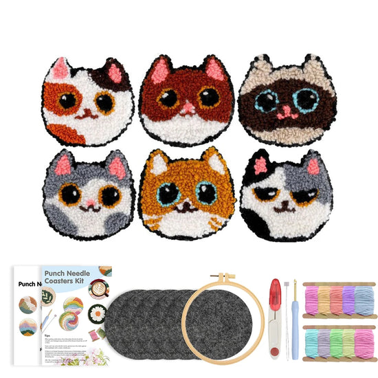 Kit Punch Needle Sottobicchieri Gatti – Set DIY Creativo per Principianti